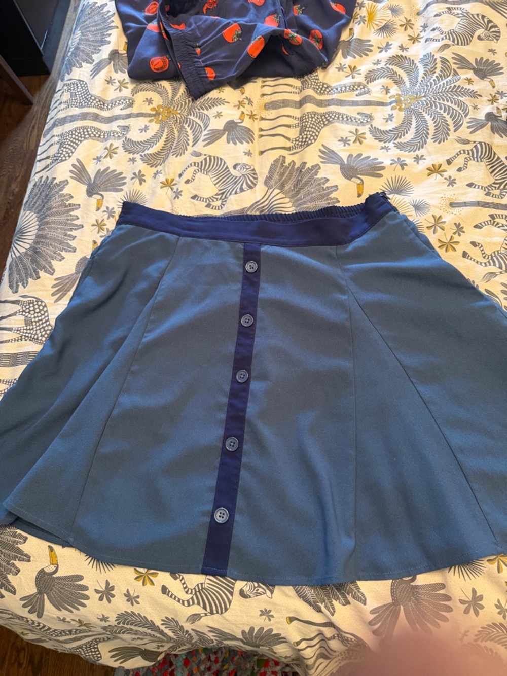 ModCloth Blue Button-Trim Skater Skirt